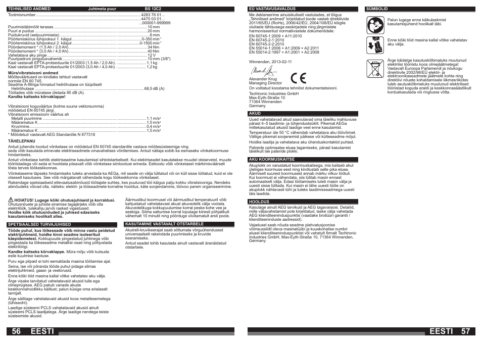 Eesti | AEG BS 12C User Manual | Page 29 / 35