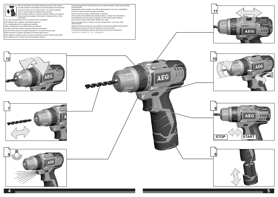 Start stop | AEG BS 12C User Manual | Page 3 / 35