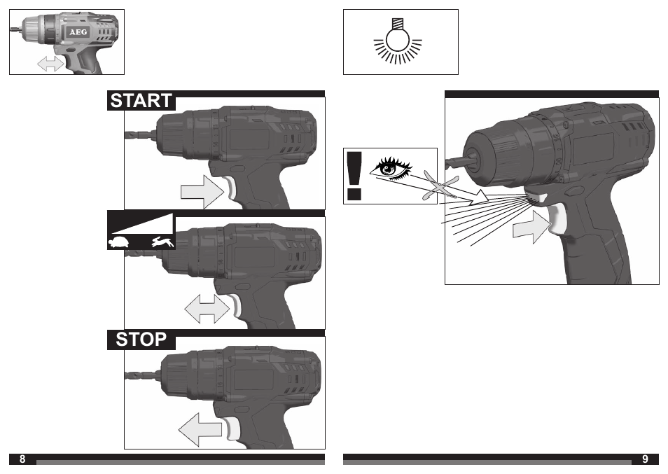 Start stop | AEG BS 12C User Manual | Page 5 / 35