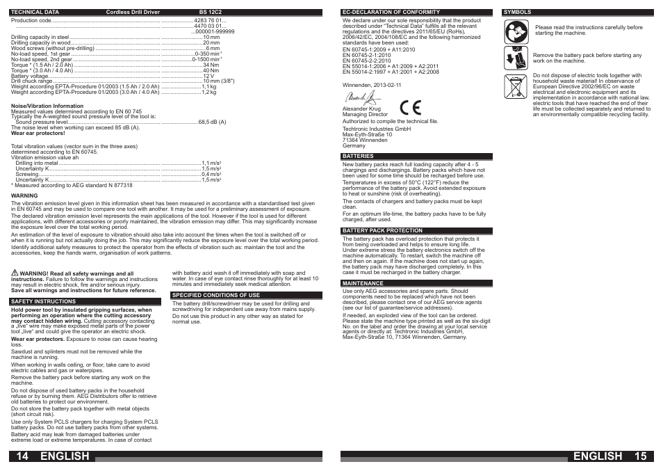 English | AEG BS 12C User Manual | Page 8 / 35