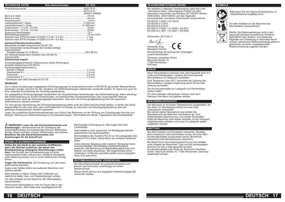 Deutsch | AEG BS 12C User Manual | Page 9 / 35