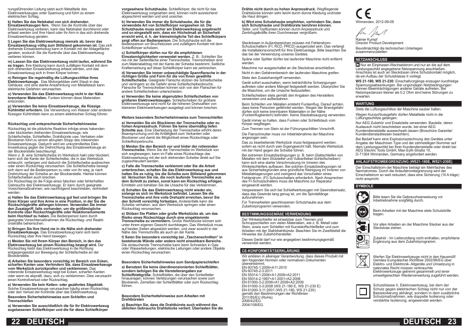 Deutsch | AEG WS 21-180 User Manual | Page 12 / 51
