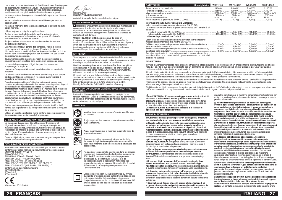 Français, Italiano | AEG WS 21-180 User Manual | Page 14 / 51