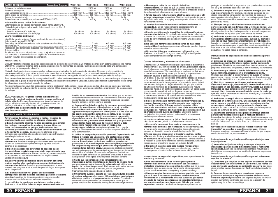 Español | AEG WS 21-180 User Manual | Page 16 / 51