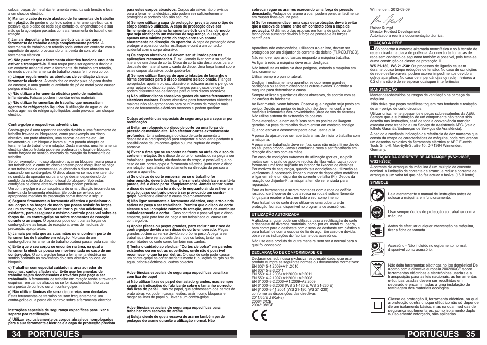 34 35 portugues, Portugues | AEG WS 21-180 User Manual | Page 18 / 51