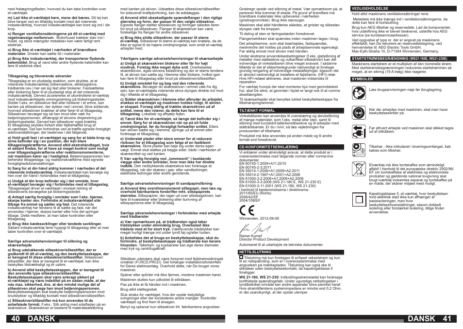 40 41 dansk, Dansk | AEG WS 21-180 User Manual | Page 21 / 51