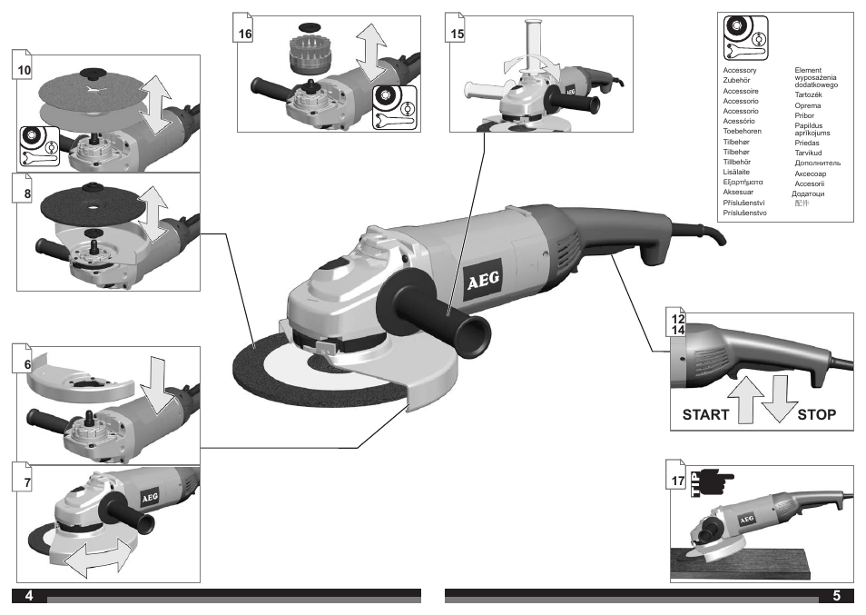 Start stop | AEG WS 21-180 User Manual | Page 3 / 51
