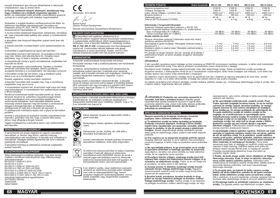 Magyar, Slovensko | AEG WS 21-180 User Manual | Page 35 / 51