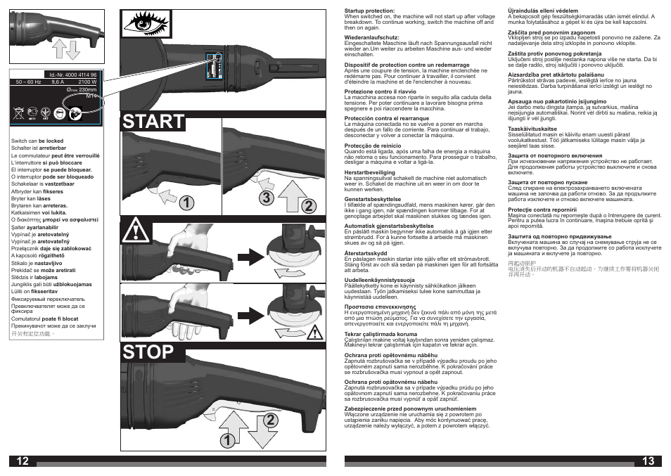 Stop, Start | AEG WS 21-180 User Manual | Page 7 / 51