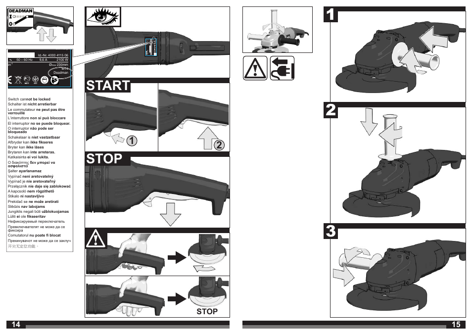 Stop, Start | AEG WS 21-180 User Manual | Page 8 / 51