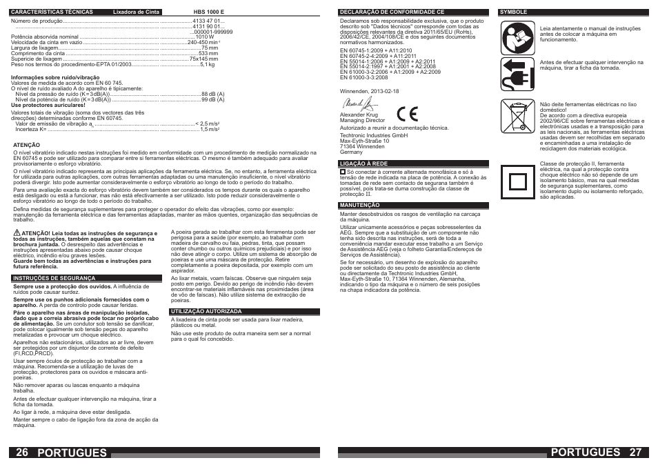 Portugues | AEG HBS 1000 E User Manual | Page 14 / 37