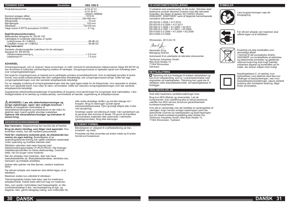 Dansk | AEG HBS 1000 E User Manual | Page 16 / 37
