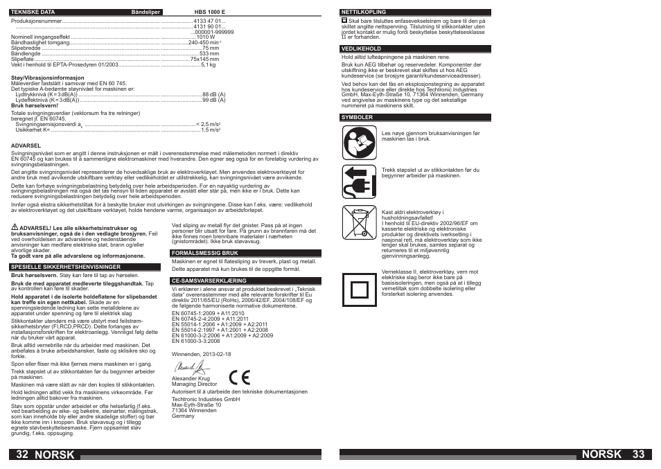 Norsk | AEG HBS 1000 E User Manual | Page 17 / 37