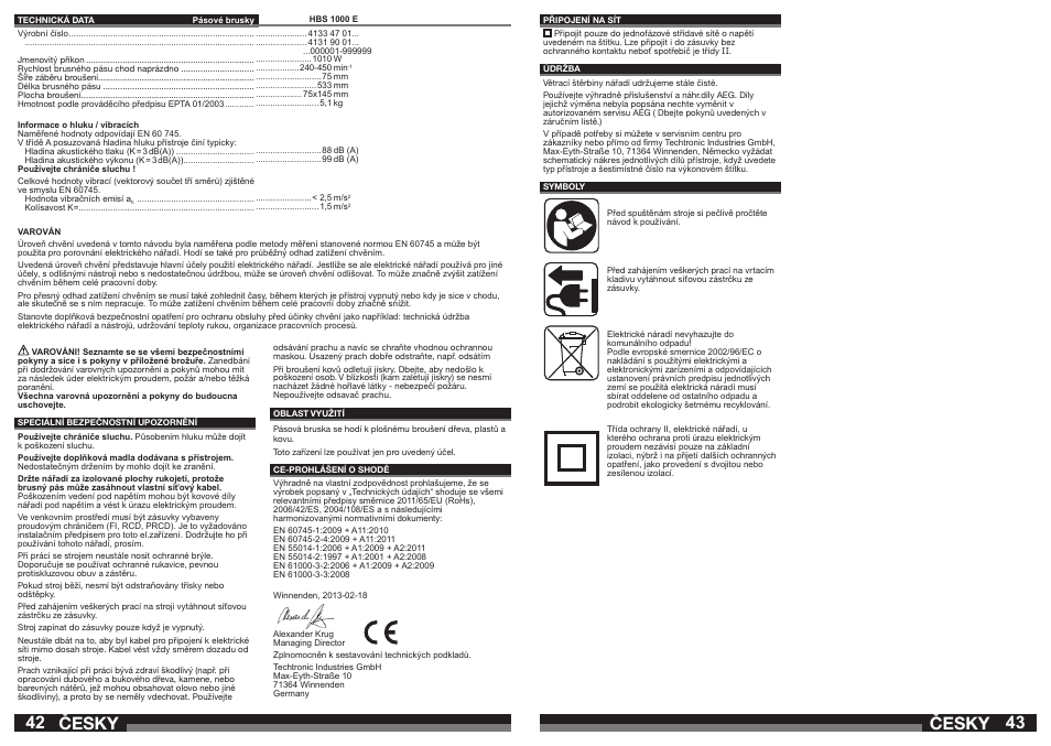 Česky | AEG HBS 1000 E User Manual | Page 22 / 37