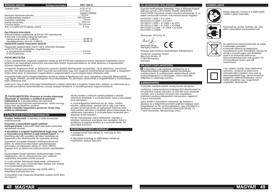 Magyar | AEG HBS 1000 E User Manual | Page 25 / 37