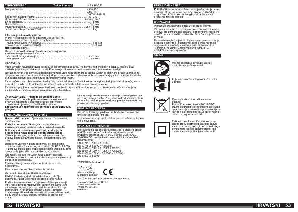 Hrvatski | AEG HBS 1000 E User Manual | Page 27 / 37