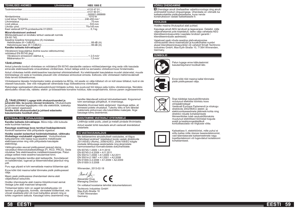 Eesti | AEG HBS 1000 E User Manual | Page 30 / 37
