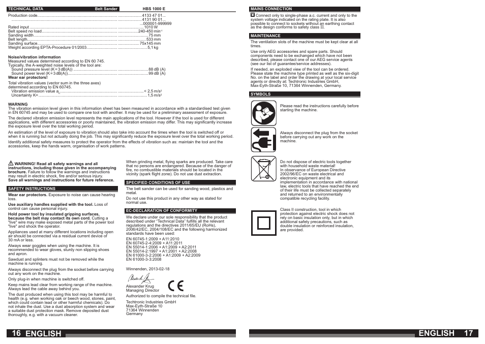 English | AEG HBS 1000 E User Manual | Page 9 / 37