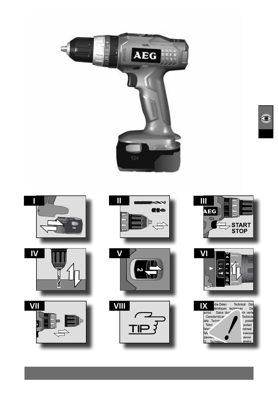Iii i iv, Ix ii vi viii vii | AEG BS 14 G User Manual | Page 3 / 69