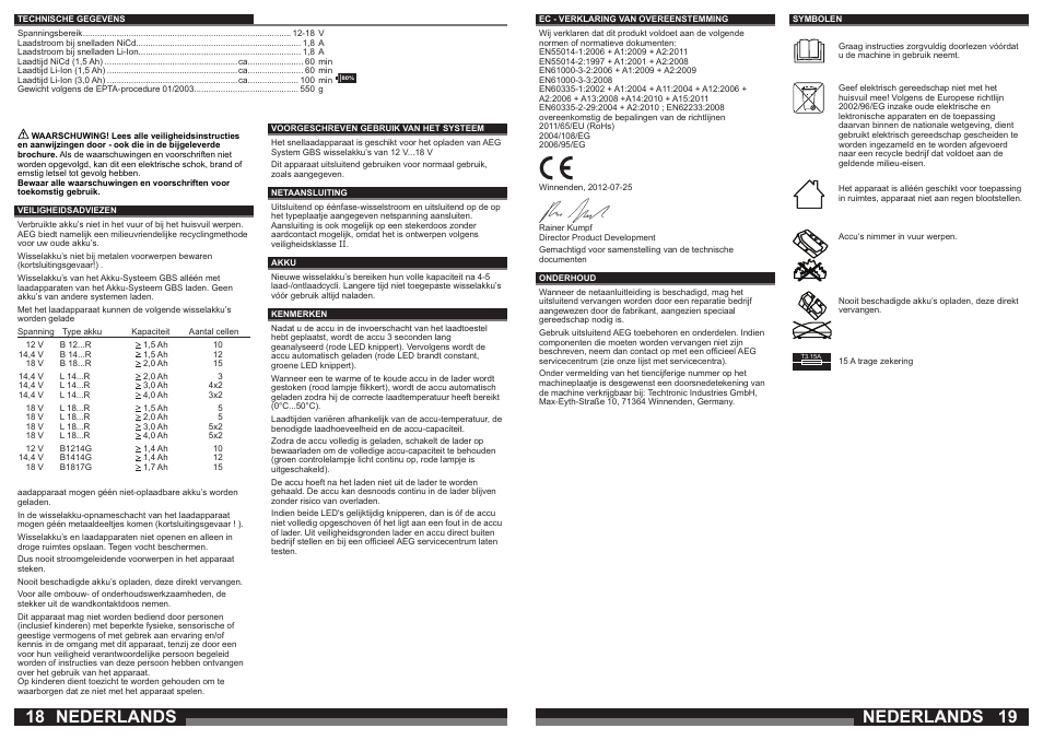 Nederlands | AEG AL1218 User Manual | Page 10 / 31