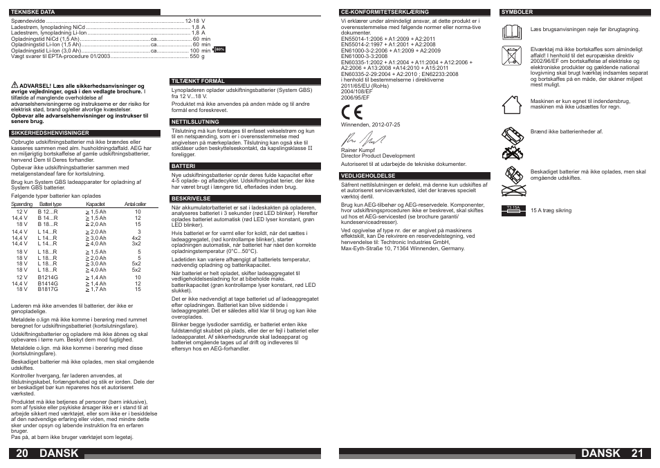 Dansk | AEG AL1218 User Manual | Page 11 / 31