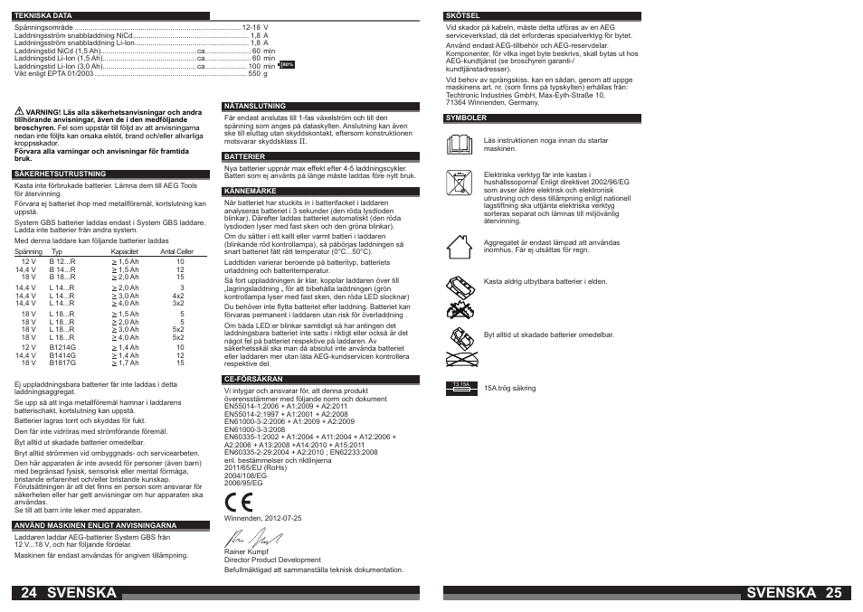 Svenska | AEG AL1218 User Manual | Page 13 / 31