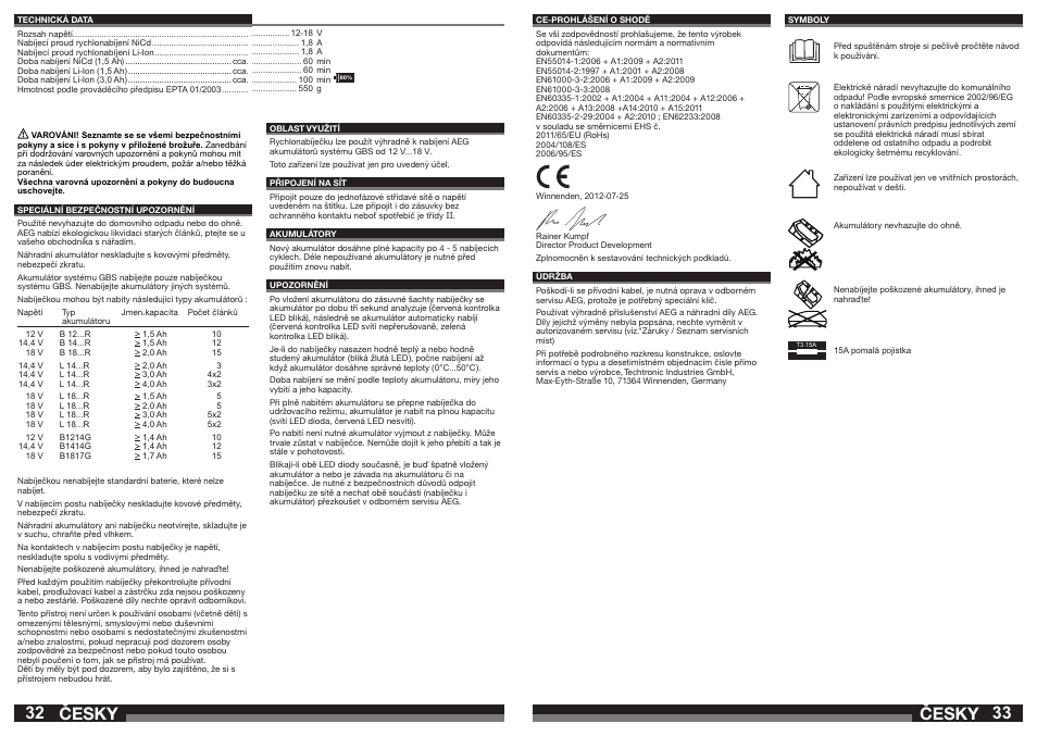 Česky | AEG AL1218 User Manual | Page 17 / 31