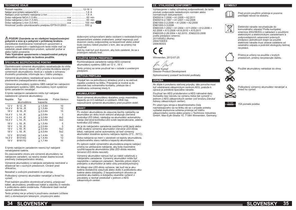 Slovensky | AEG AL1218 User Manual | Page 18 / 31