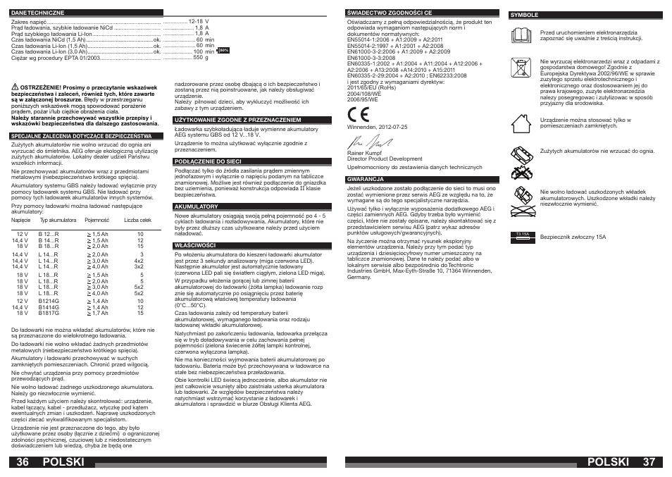 Polski | AEG AL1218 User Manual | Page 19 / 31