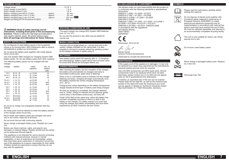 English | AEG AL1218 User Manual | Page 4 / 31