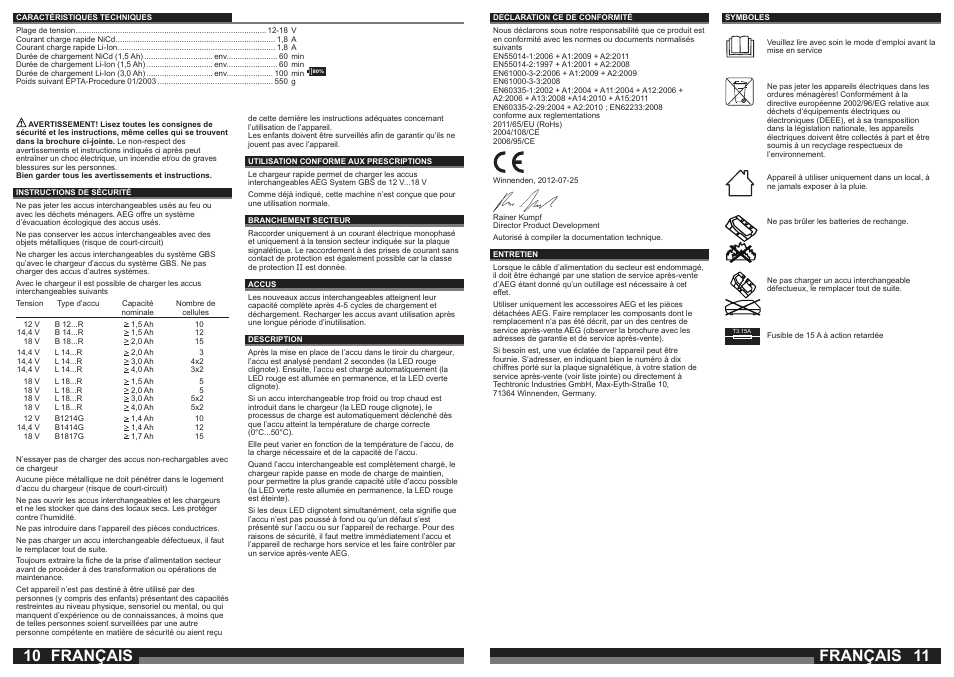 Français | AEG AL1218 User Manual | Page 6 / 31