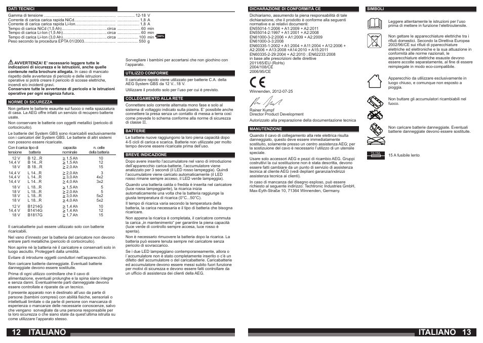Italiano | AEG AL1218 User Manual | Page 7 / 31