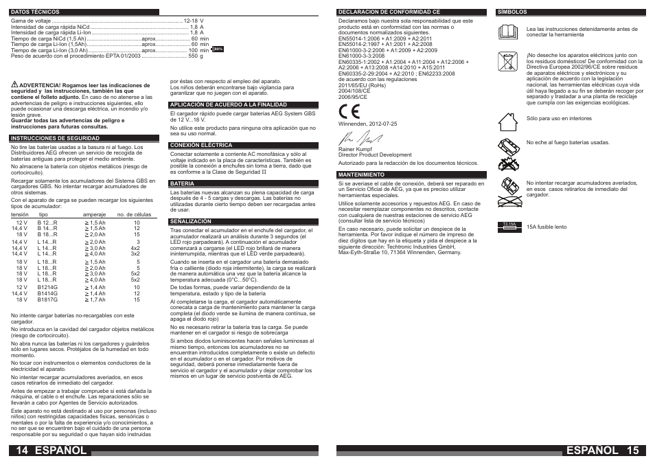 Español | AEG AL1218 User Manual | Page 8 / 31