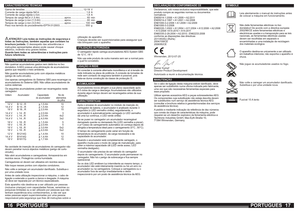 Portugues | AEG AL1218 User Manual | Page 9 / 31
