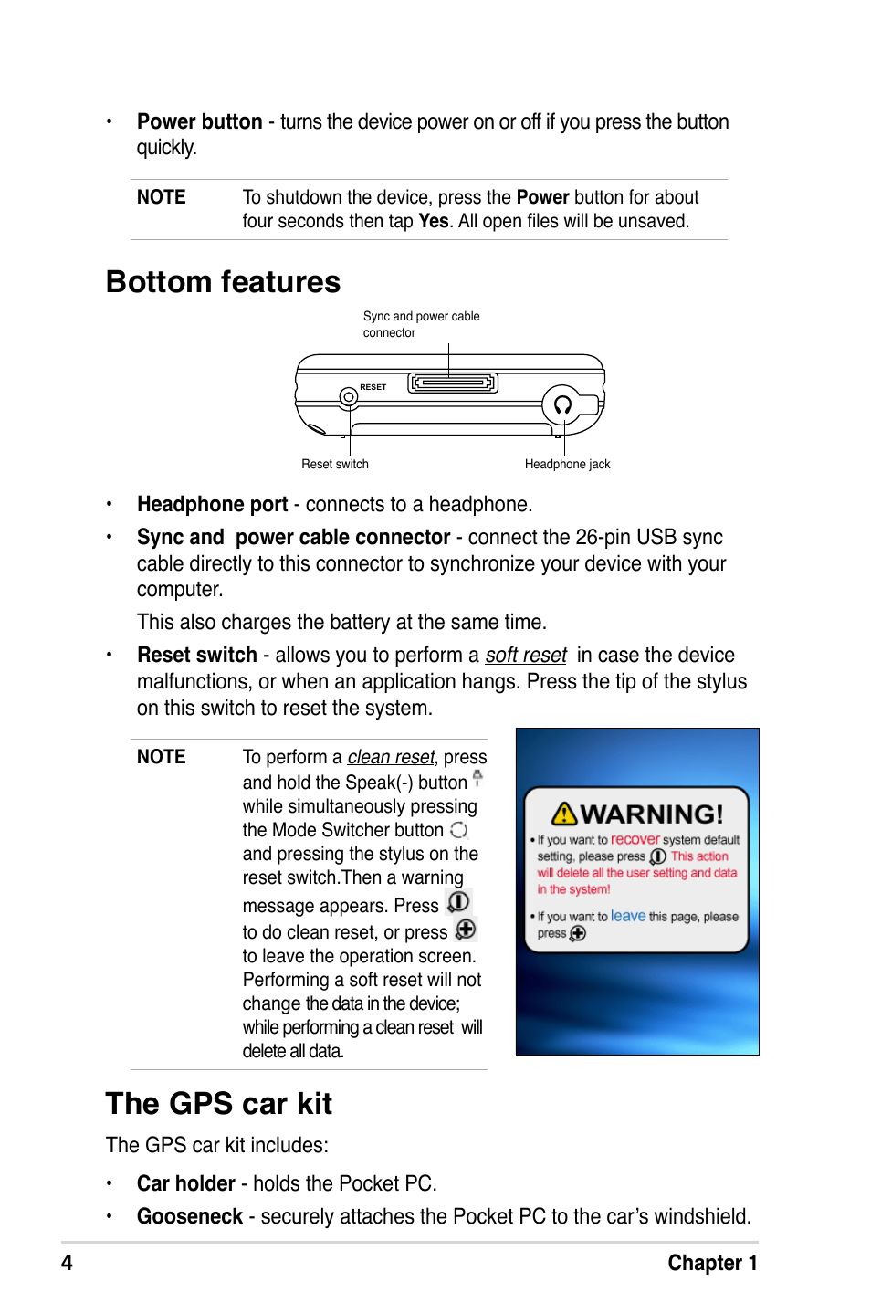 The gps car kit, Bottom features | Asus A632N User Manual | Page 10 / 104