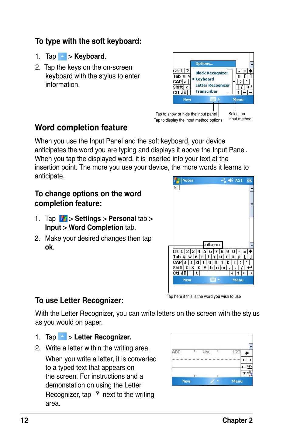 Word completion feature | Asus A632N User Manual | Page 18 / 104