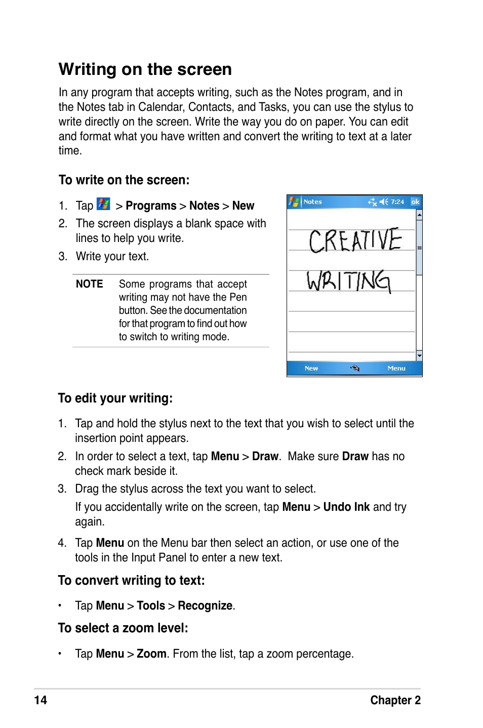 Writing on the screen | Asus A632N User Manual | Page 20 / 104