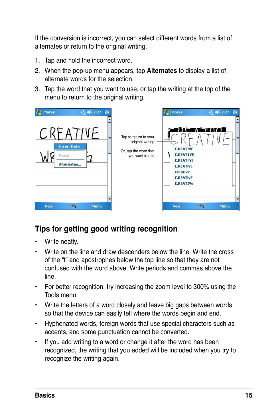 Tips for getting good writing recognition | Asus A632N User Manual | Page 21 / 104