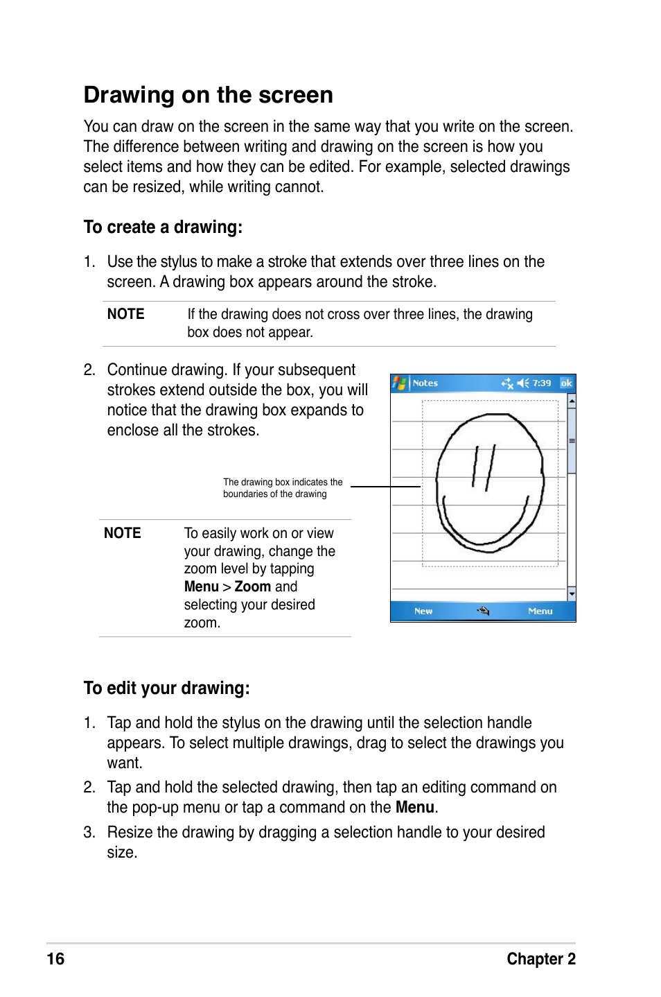 Drawing on the screen | Asus A632N User Manual | Page 22 / 104