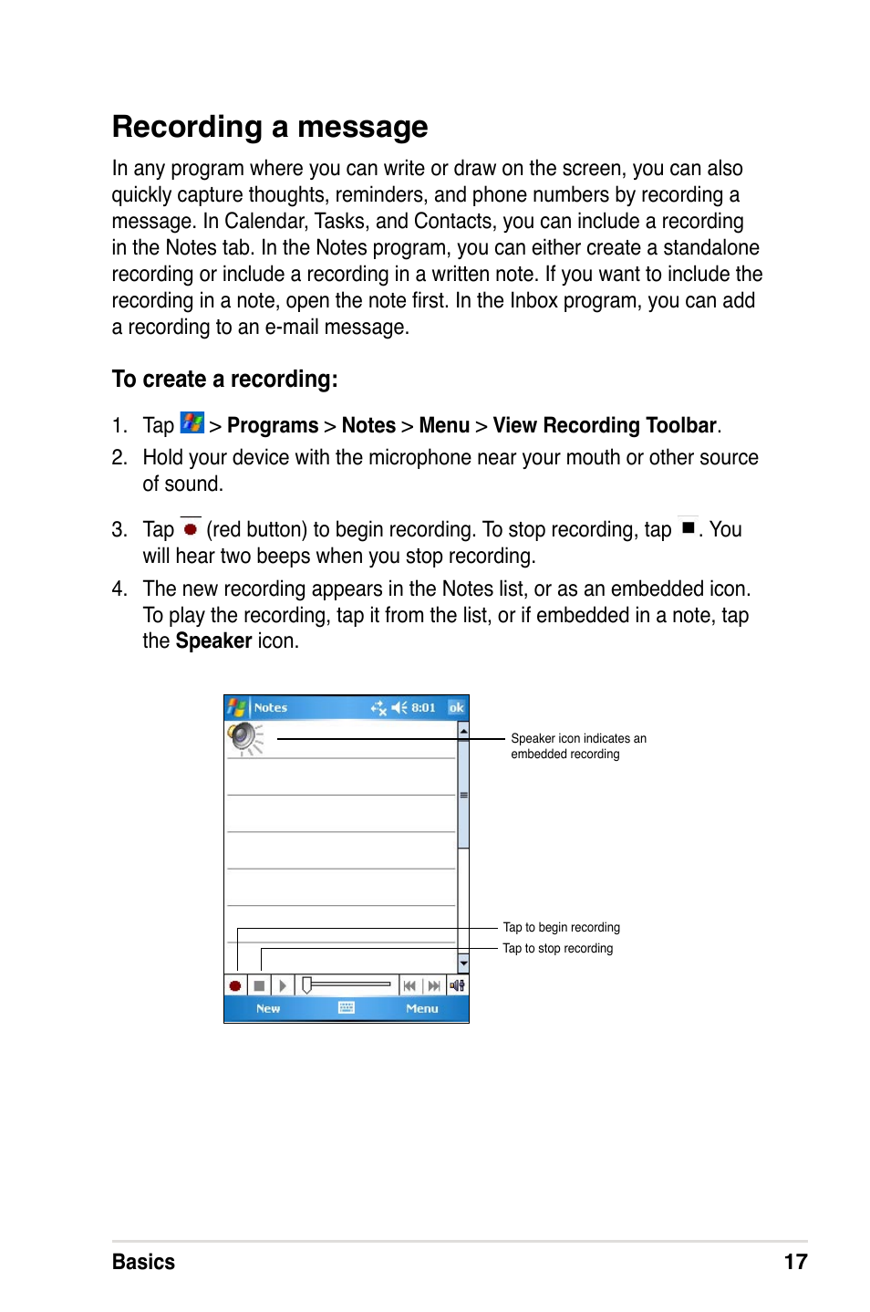 Recording a message | Asus A632N User Manual | Page 23 / 104