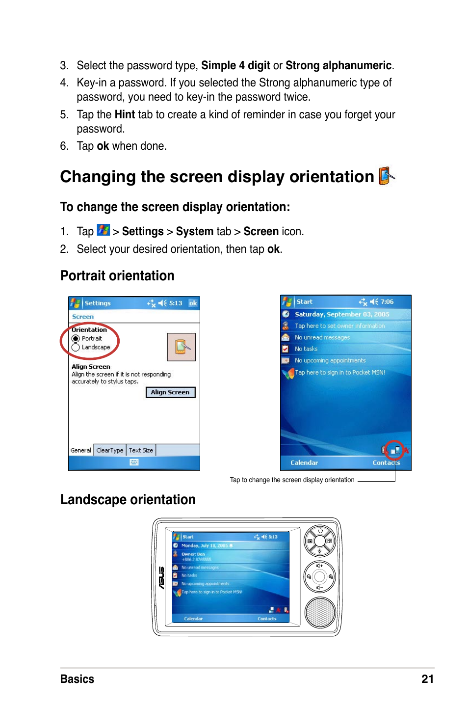 Changing the screen display orientation | Asus A632N User Manual | Page 27 / 104