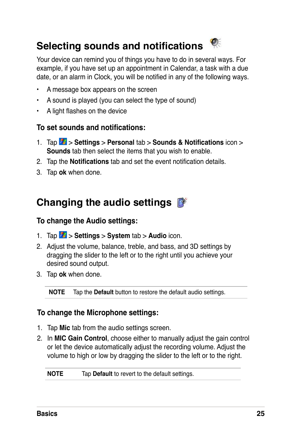 Changing the audio settings, Selecting sounds and notiﬁcations | Asus A632N User Manual | Page 31 / 104