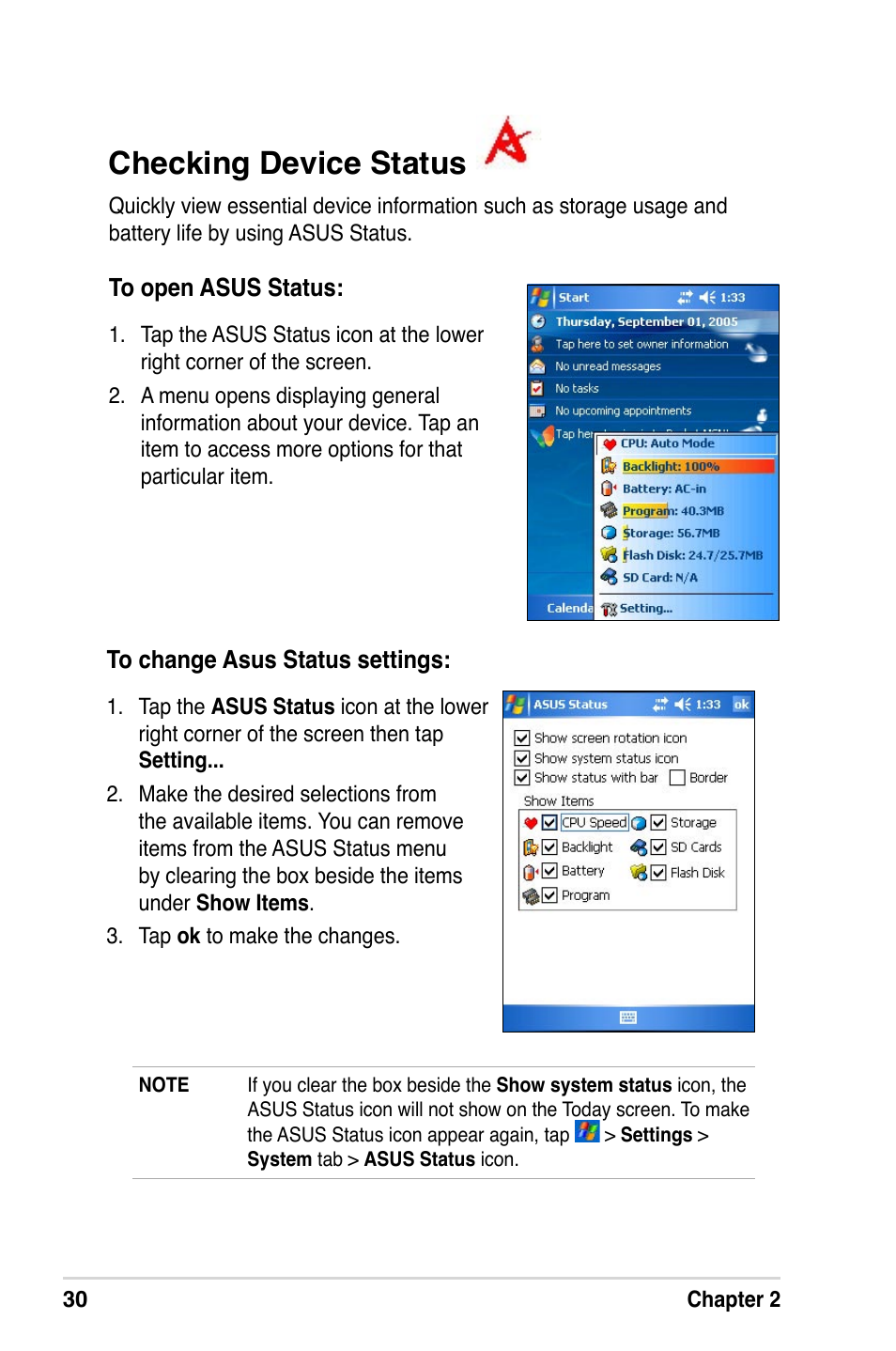 Checking device status | Asus A632N User Manual | Page 36 / 104
