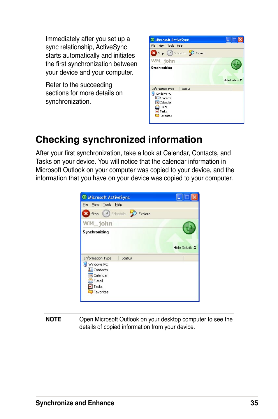 Checking synchronized information | Asus A632N User Manual | Page 41 / 104