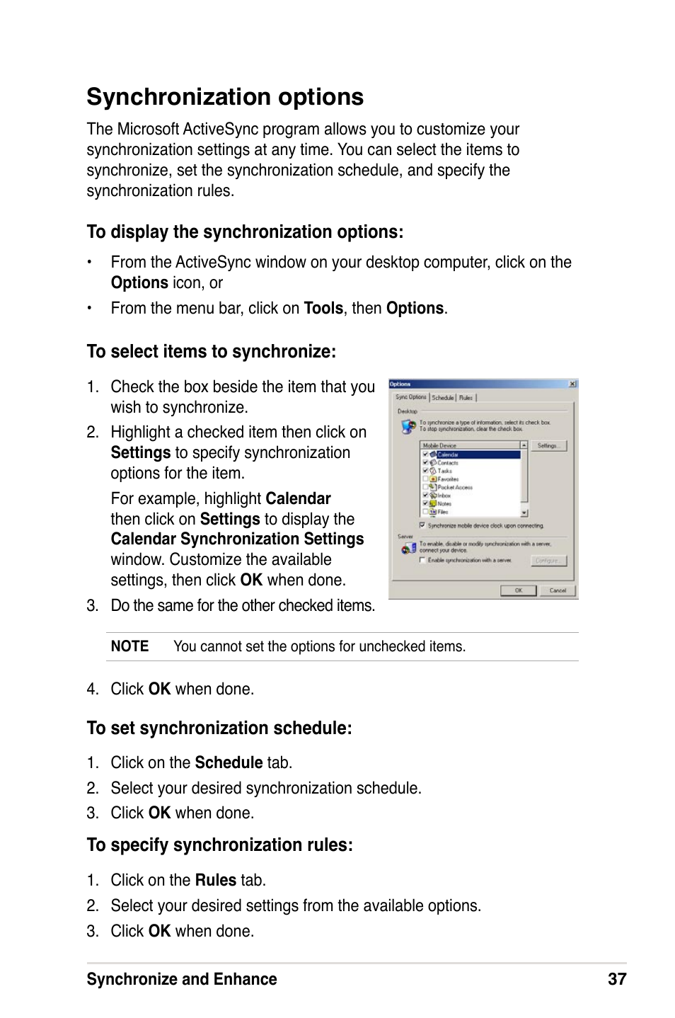 Synchronization options | Asus A632N User Manual | Page 43 / 104