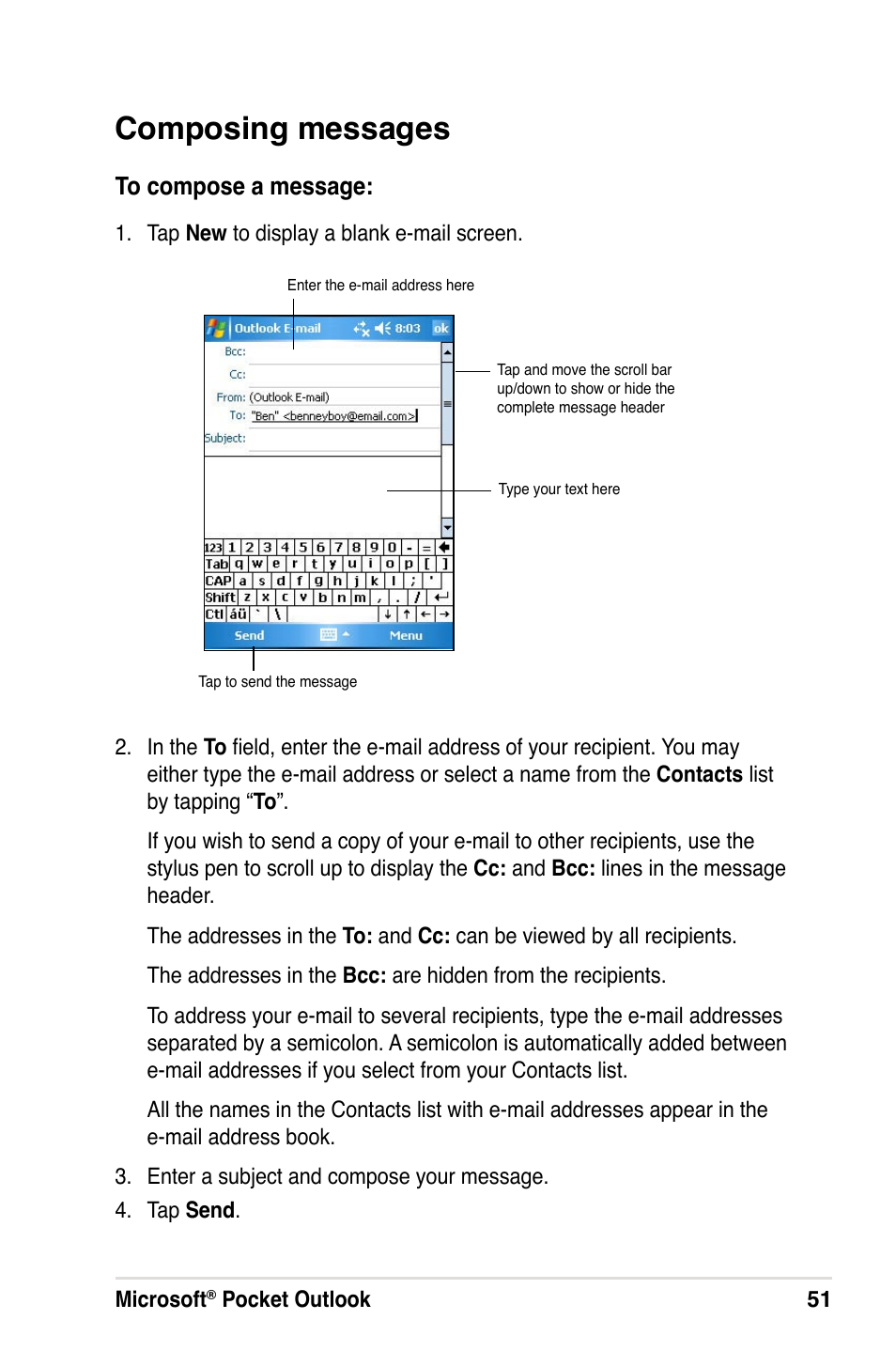 Composing messages | Asus A632N User Manual | Page 57 / 104