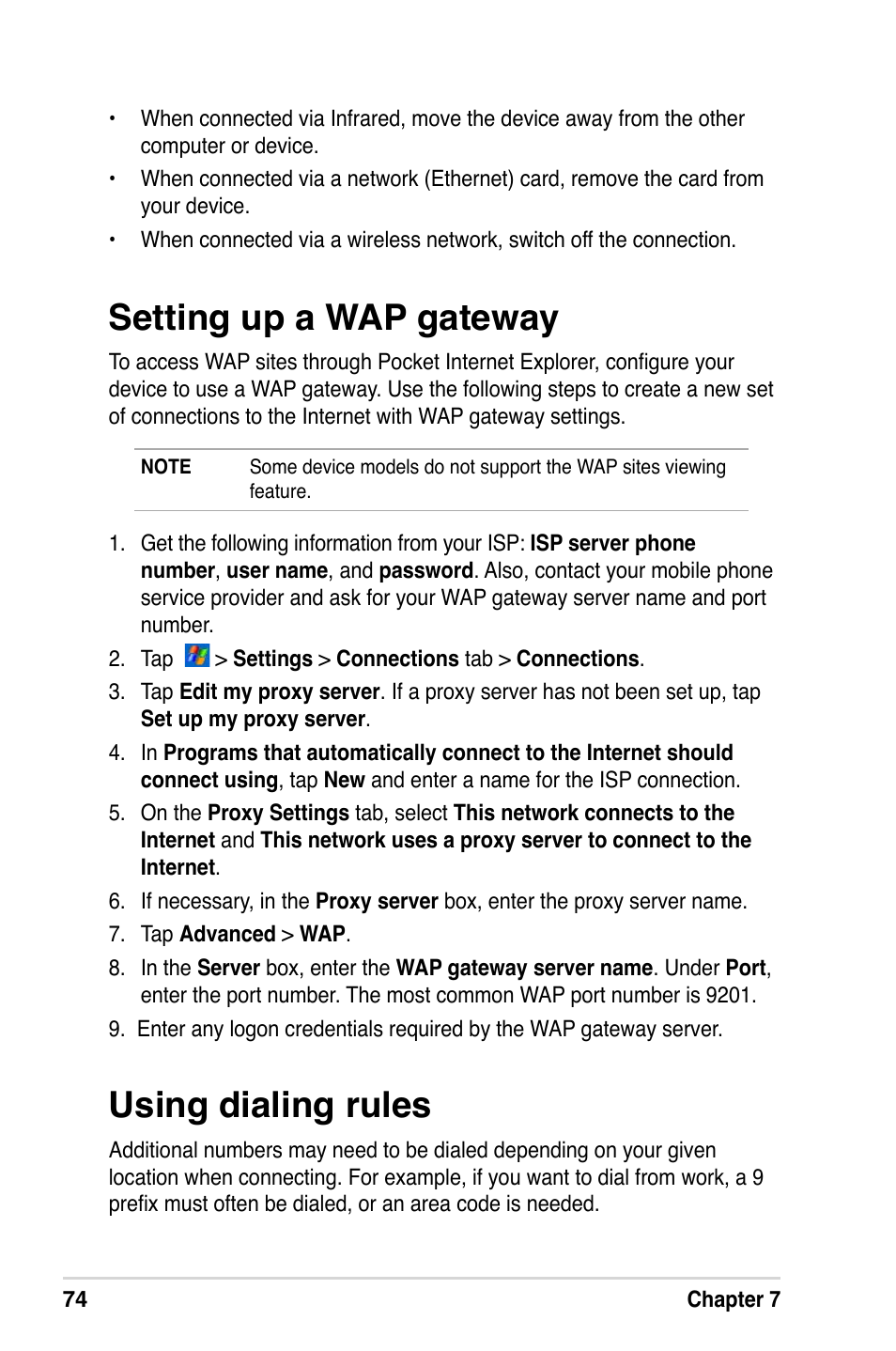 Setting up a wap gateway, Using dialing rules | Asus A632N User Manual | Page 80 / 104