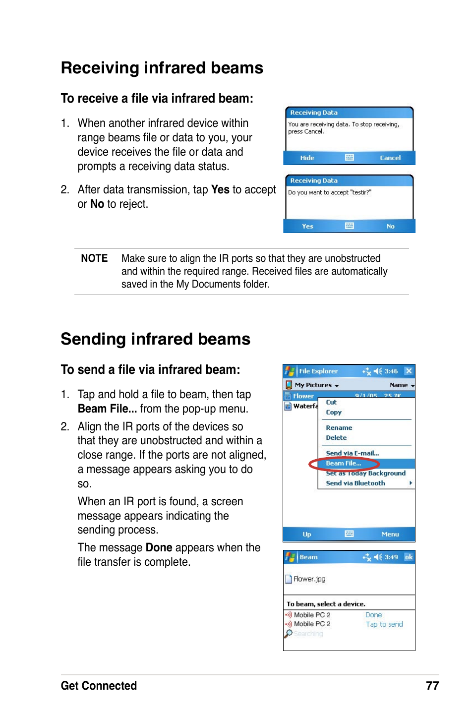 Receiving infrared beams, Sending infrared beams | Asus A632N User Manual | Page 83 / 104