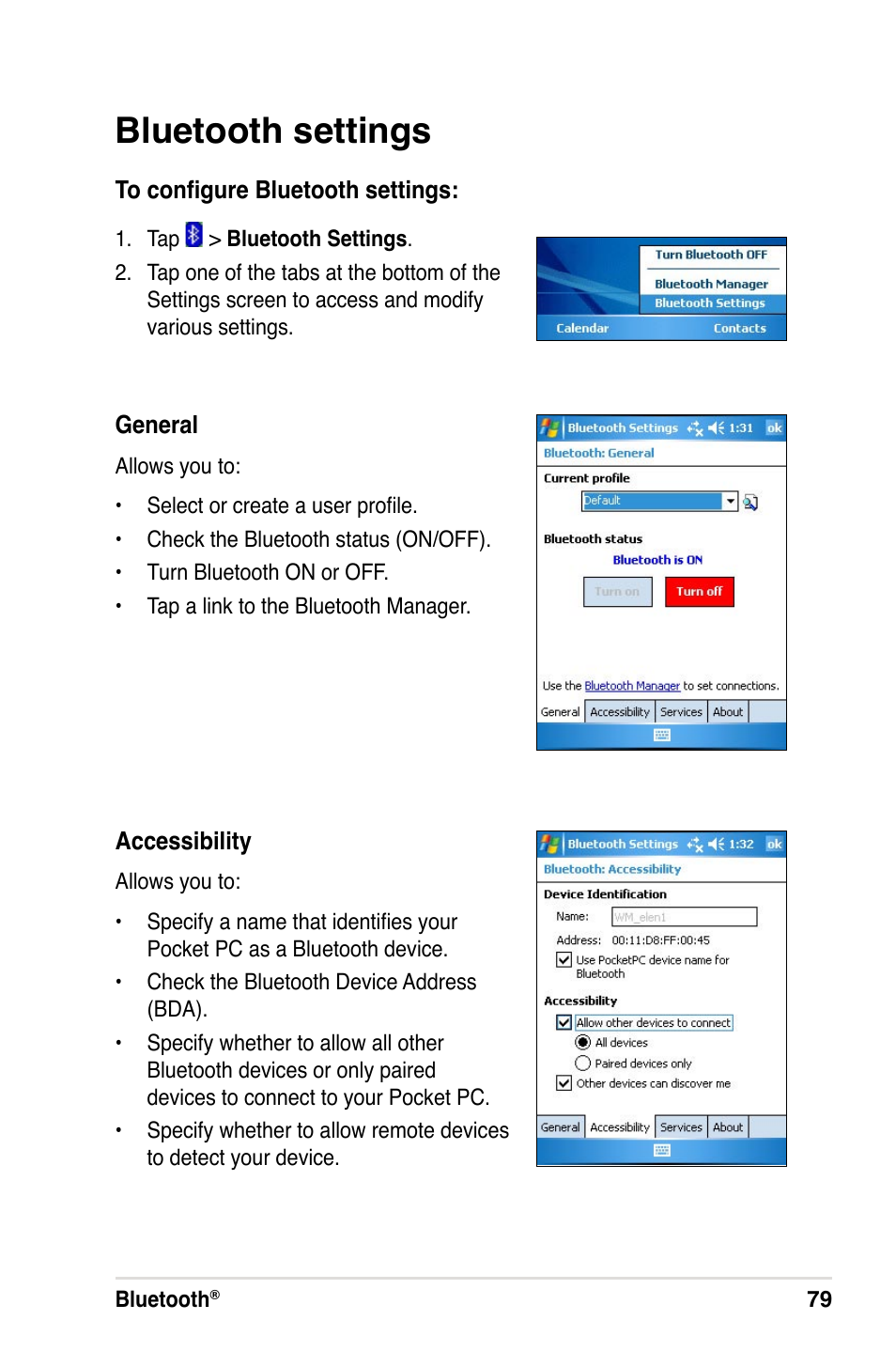 Bluetooth settings | Asus A632N User Manual | Page 85 / 104