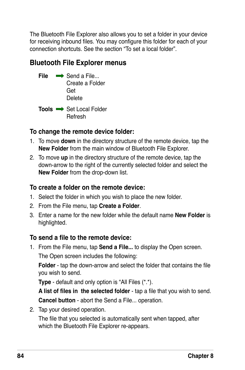 Bluetooth file explorer menus | Asus A632N User Manual | Page 90 / 104
